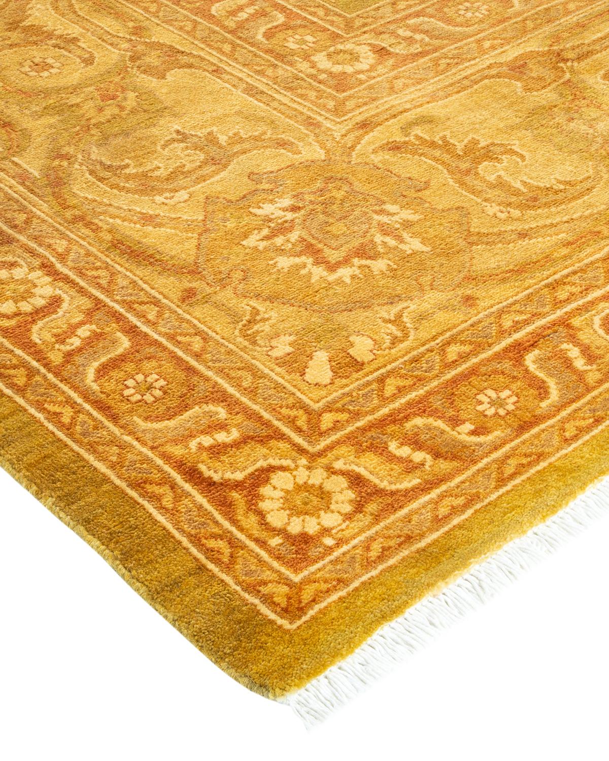 Wool One-Of-A-Kind Hand Made Traditional Mogul Green Area Rug For Sale