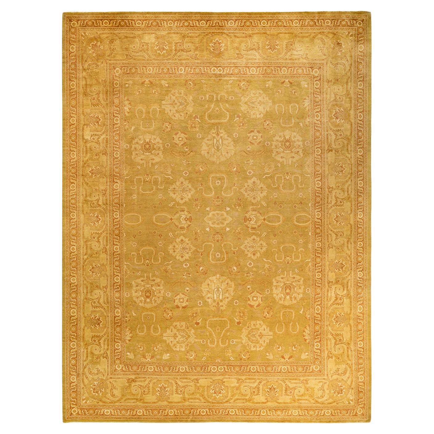 One-Of-A-Kind Hand Made Traditional Mogul Green Area Rug