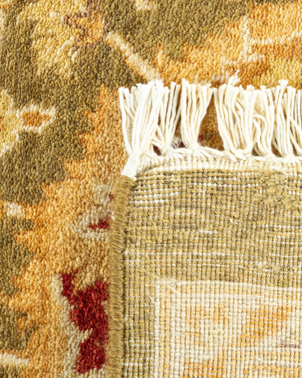 Noué à la main Tapis traditionnel vert moghol unique fait main, unique en son genre en vente