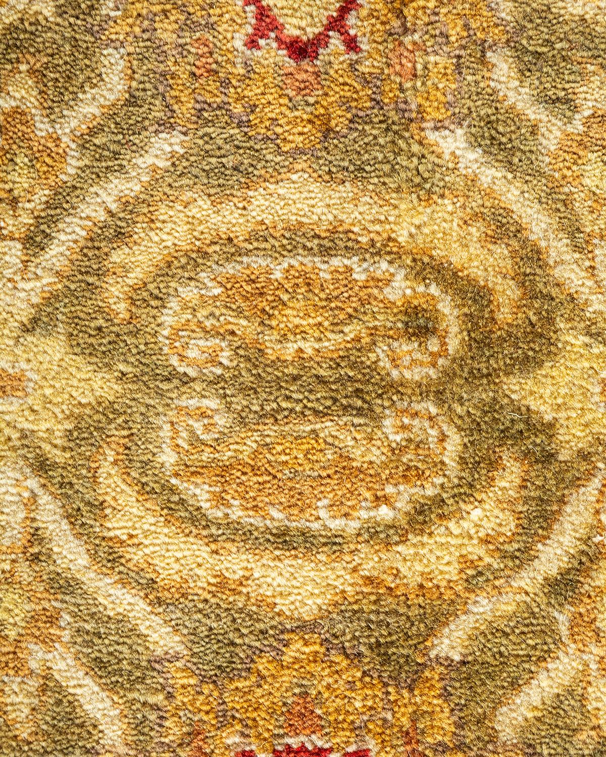 XXIe siècle et contemporain Tapis traditionnel vert moghol unique fait main, unique en son genre en vente