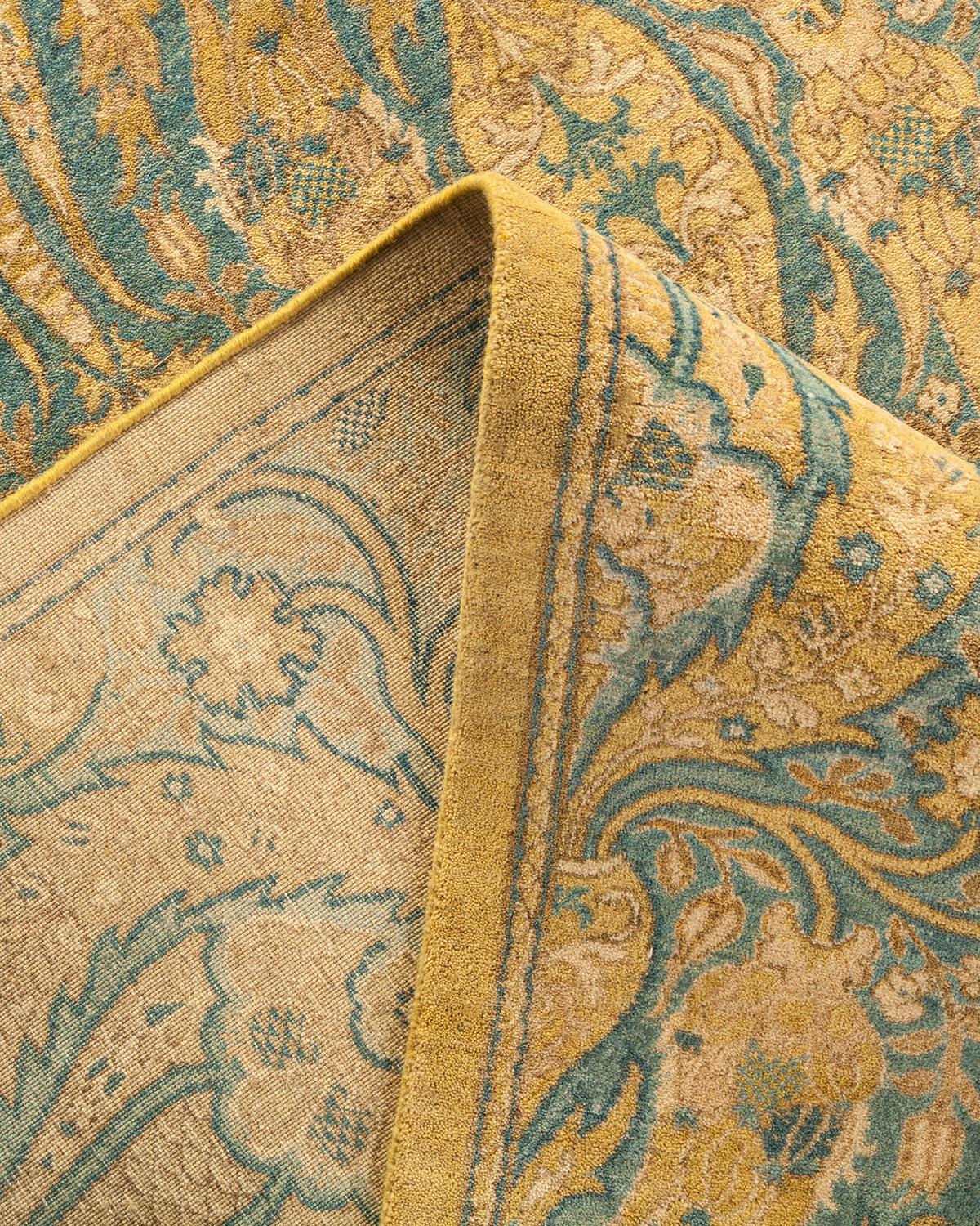 Pakistanais Tapis traditionnel Mogul vert unique fait à la main, unique en son genre en vente