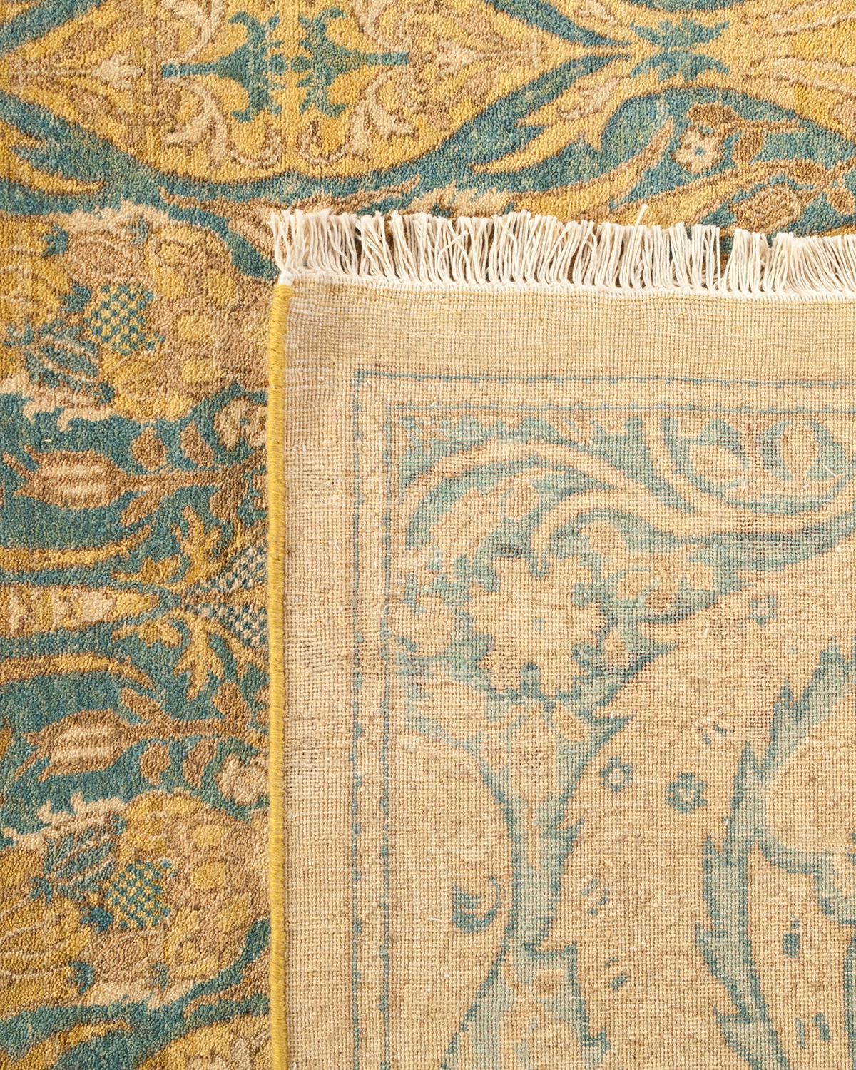 Noué à la main Tapis traditionnel Mogul vert unique fait à la main, unique en son genre en vente