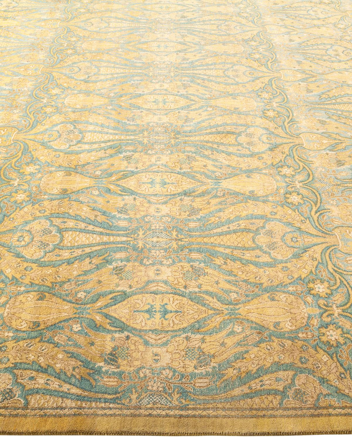 Tapis traditionnel Mogul vert unique fait à la main, unique en son genre Neuf - En vente à Norwalk, CT