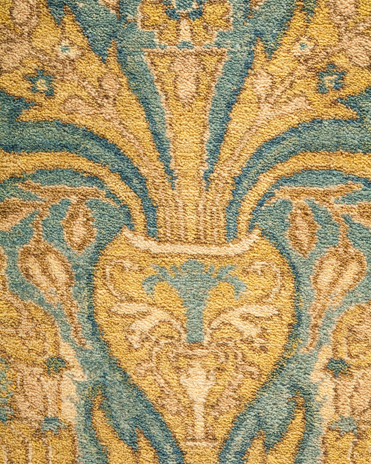 XXIe siècle et contemporain Tapis traditionnel Mogul vert unique fait à la main, unique en son genre en vente