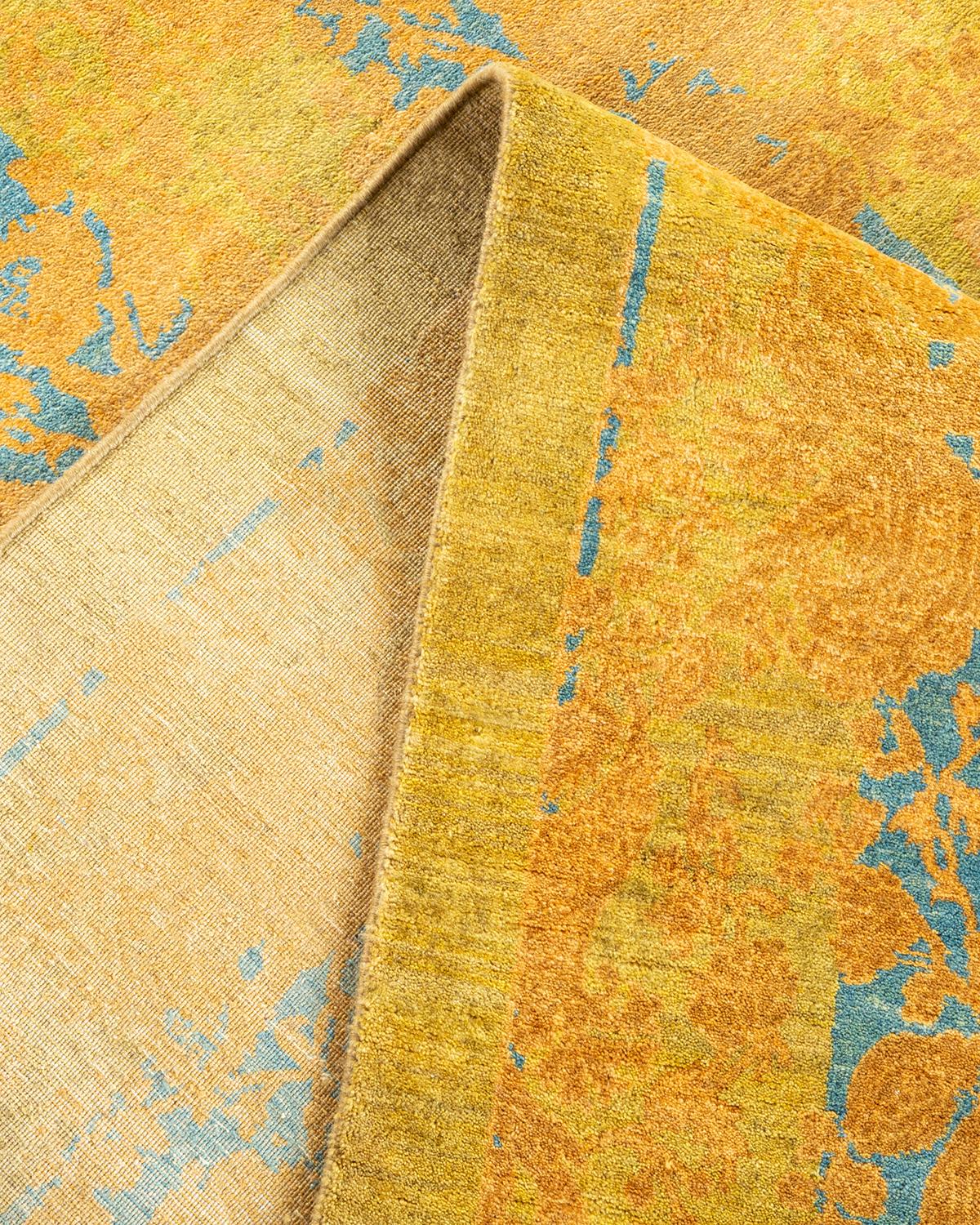 Noué à la main Tapis traditionnel Mogul vert unique fait à la main, unique en son genre en vente