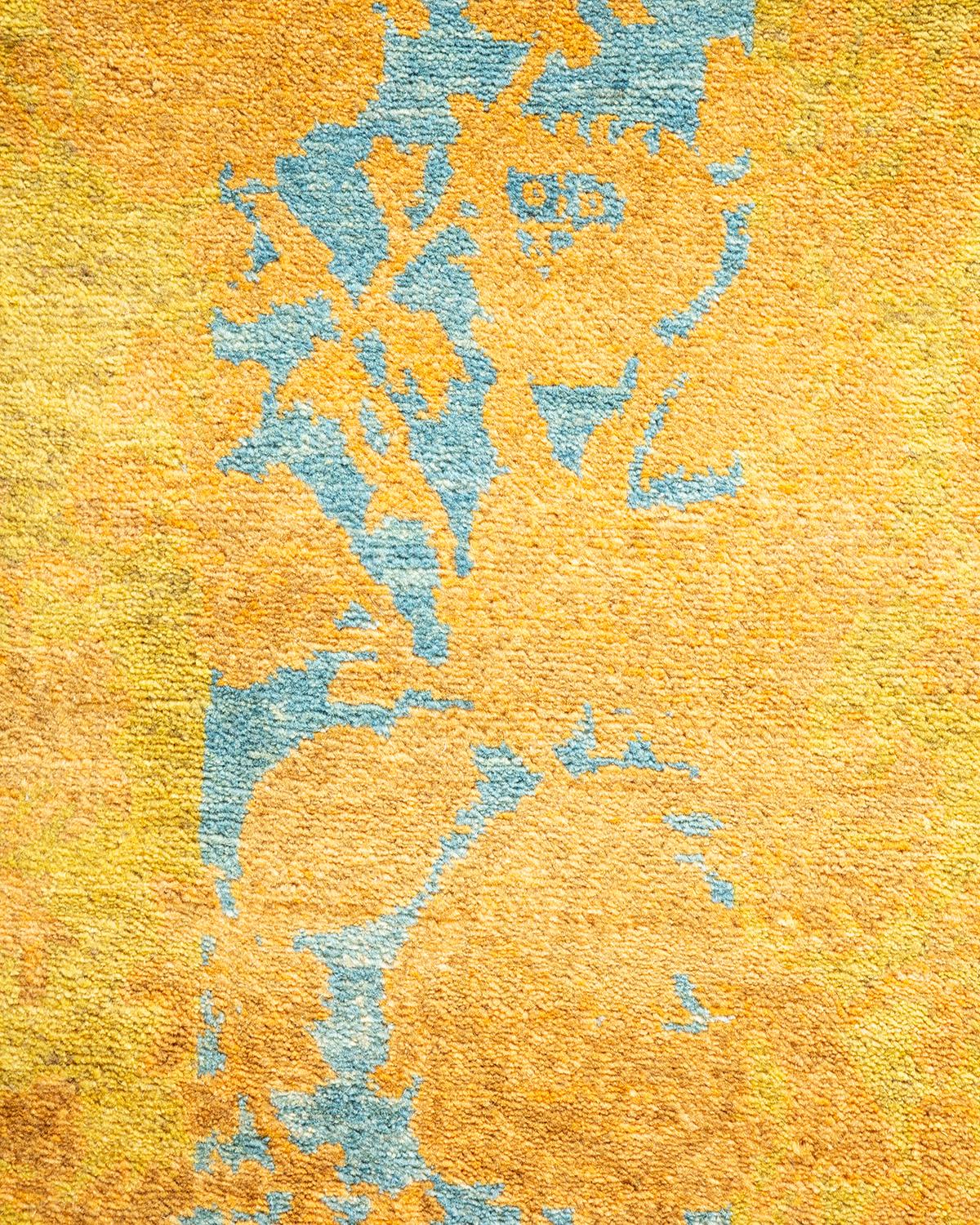 Laine Tapis traditionnel Mogul vert unique fait à la main, unique en son genre en vente