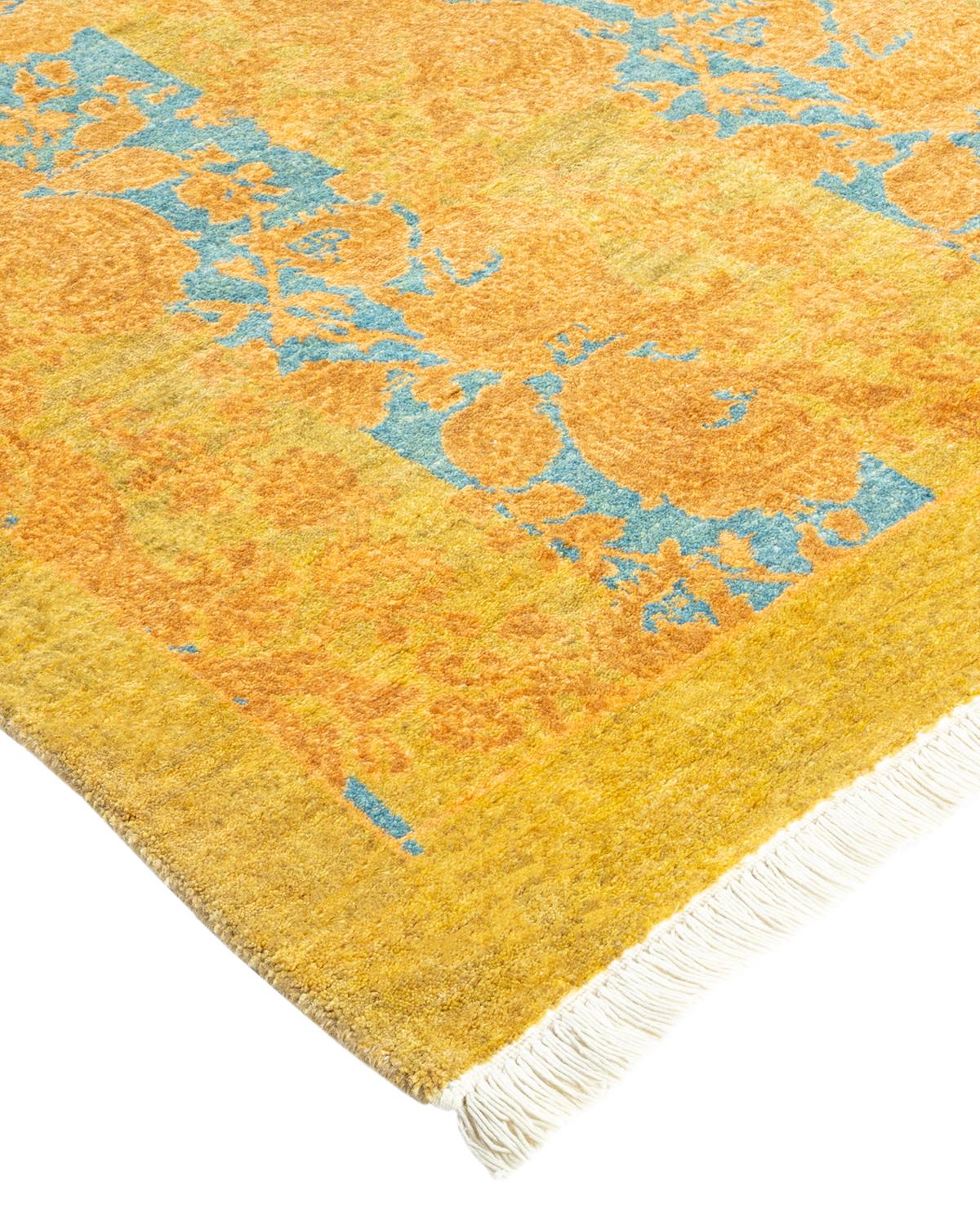 Tapis traditionnel Mogul vert unique fait à la main, unique en son genre en vente 1