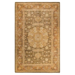 One-of-a-Kind Hand Made Traditional Mogul Green Area Rug