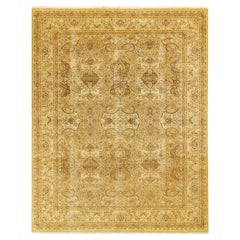 Tapis traditionnel Mogul vert, unique en son genre, fabriqué à la main