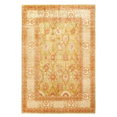 Tapis traditionnel Mogul vert, unique en son genre, fabriqué à la main