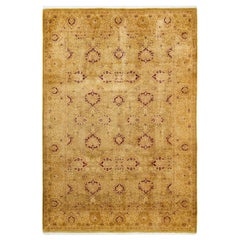 Tapis traditionnel vert moghol unique fait main, unique en son genre