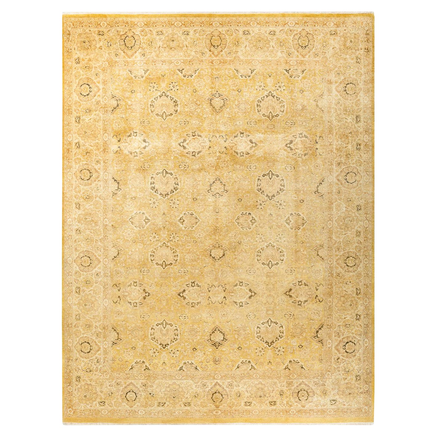 Tapis traditionnel vert moghol unique fait main, unique en son genre