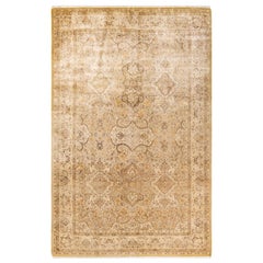Tapis traditionnel Mogul vert unique fait à la main, unique en son genre