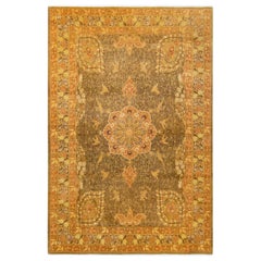Tapis traditionnel vert moghol unique fait main, unique en son genre