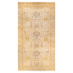 One-Of-A-Kind Hand Made Traditional Mogul Ivory Area Rug