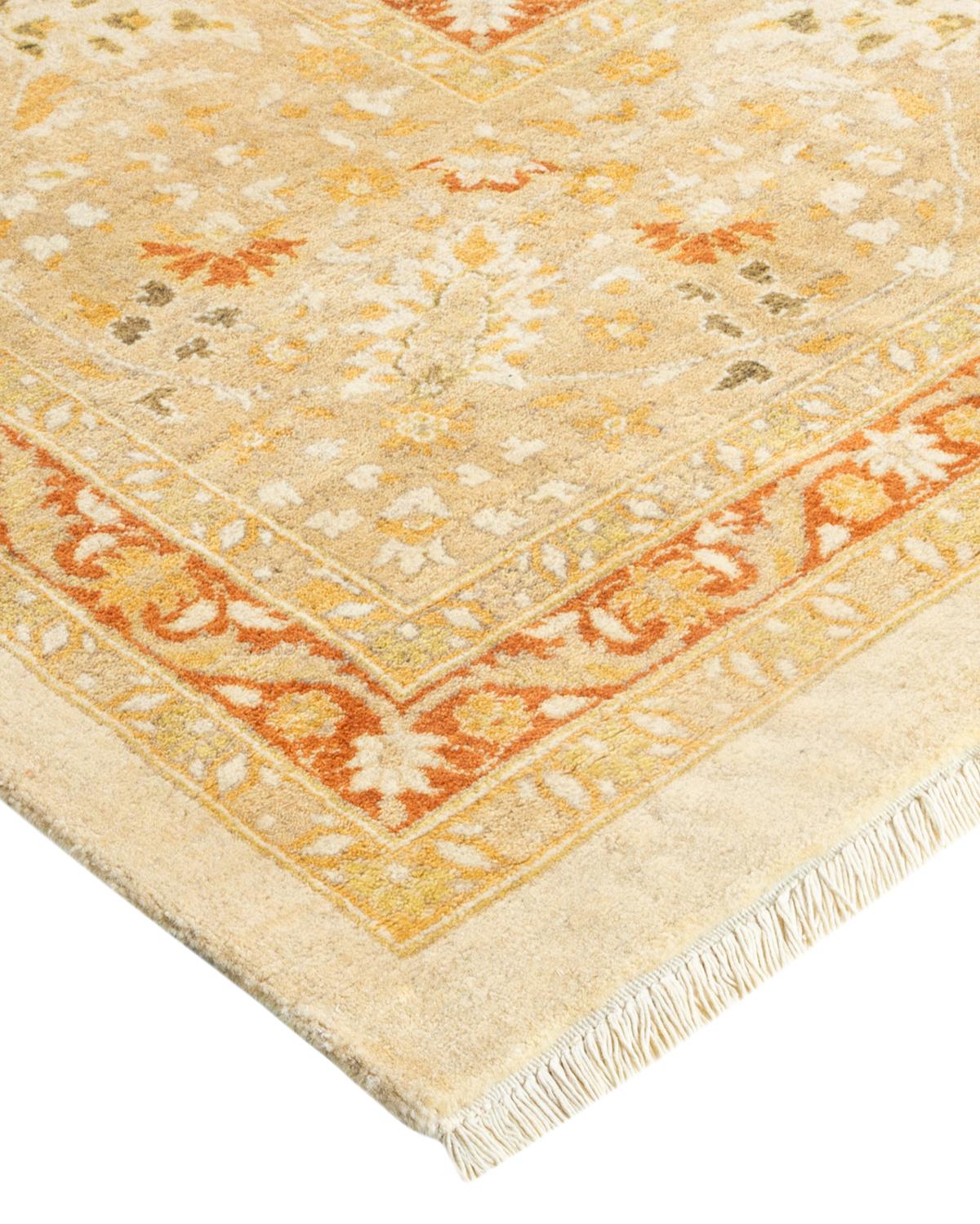 Wool One-of-a-kind Hand Made Traditional Mogul Ivory Area Rug For Sale