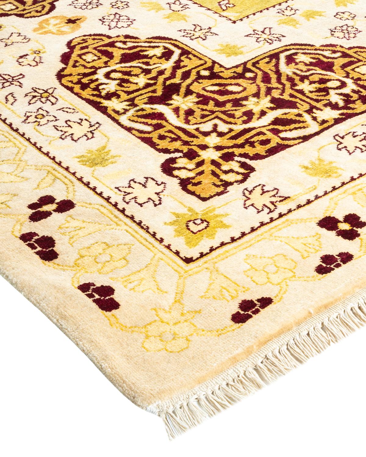 Laine Tapis traditionnel ivoire Mogul unique en son genre fabriqué à la main en vente