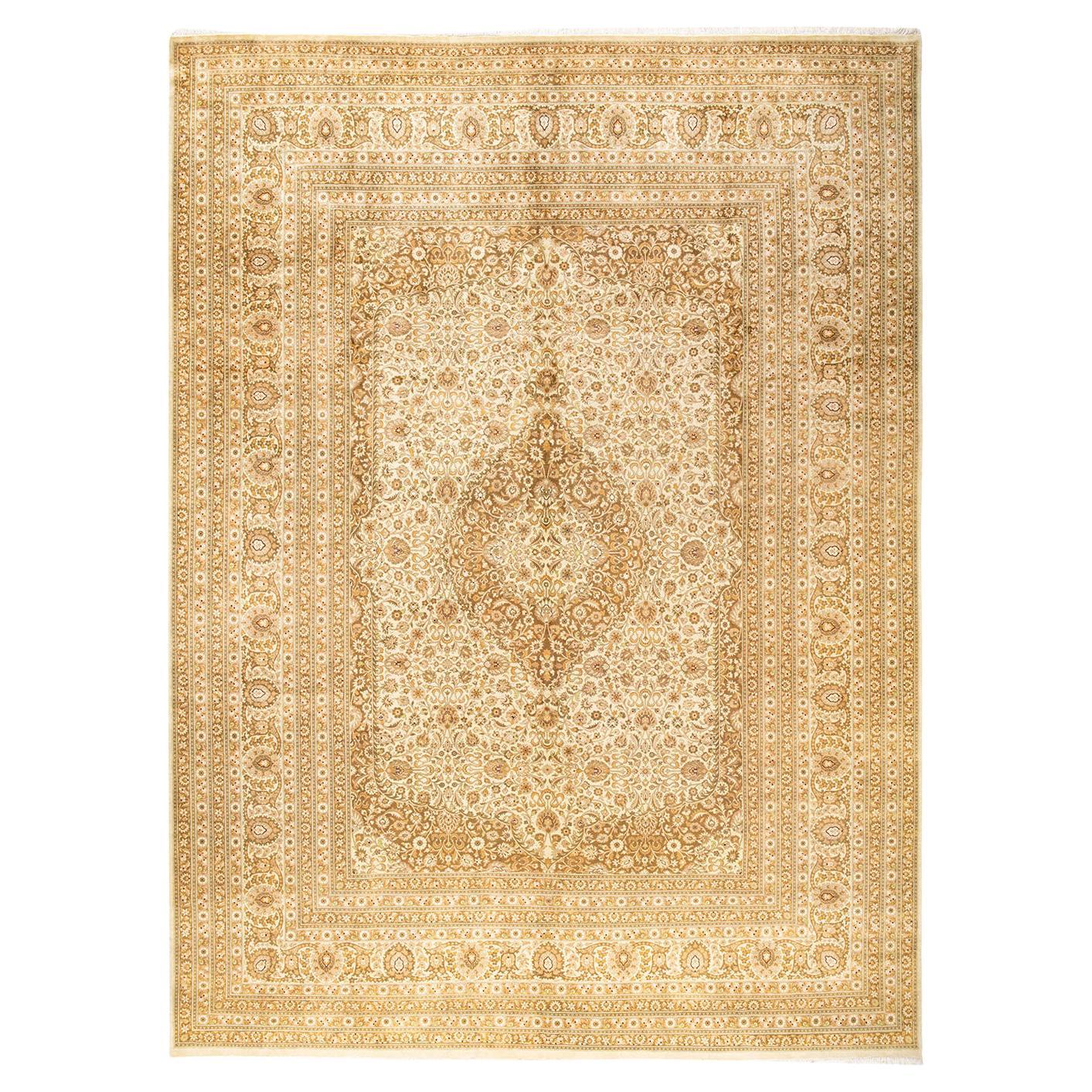 One-Of-A-Kind Hand Made Traditional Mogul Ivory Area Rug For Sale at ...