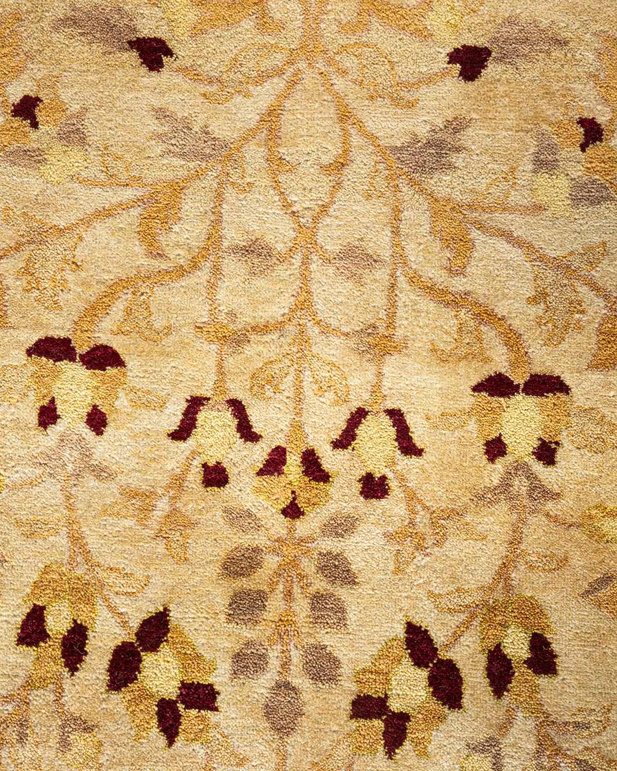 Contemporary One-Of-A-Kind Hand Made Traditional Mogul Ivory Area Rug For Sale