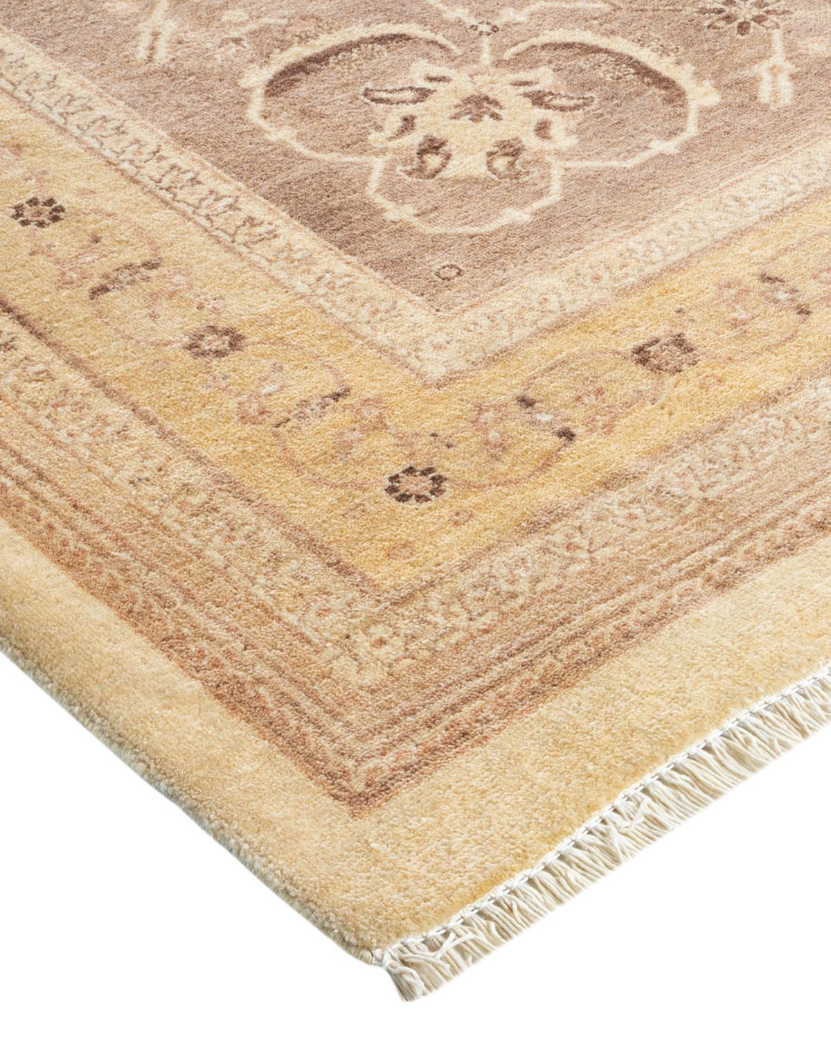 Wool One-of-a-Kind Hand Made Traditional Mogul Ivory Area Rug For Sale