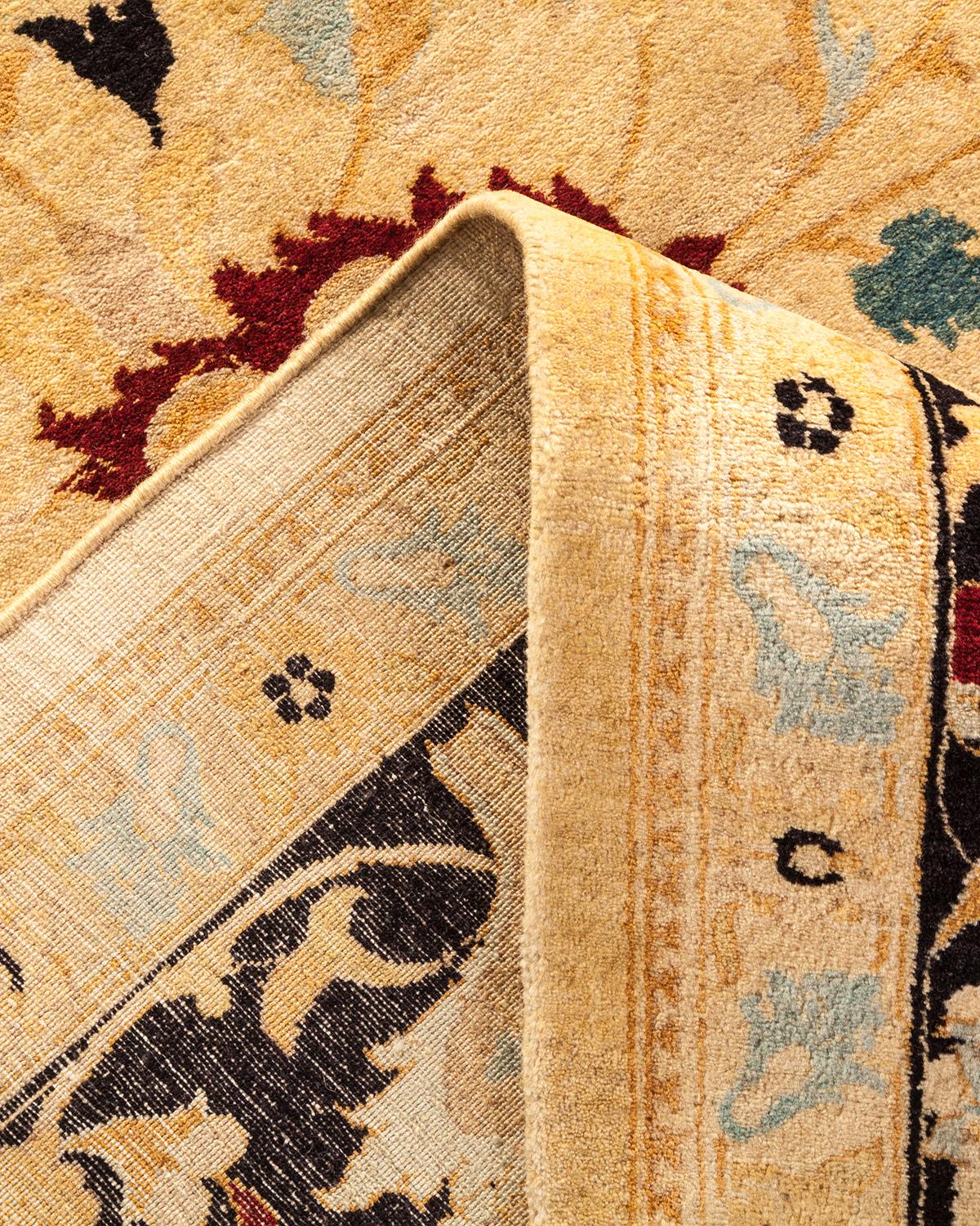 Pakistani One-of-a-Kind Hand Made Traditional Mogul Ivory Area Rug For Sale