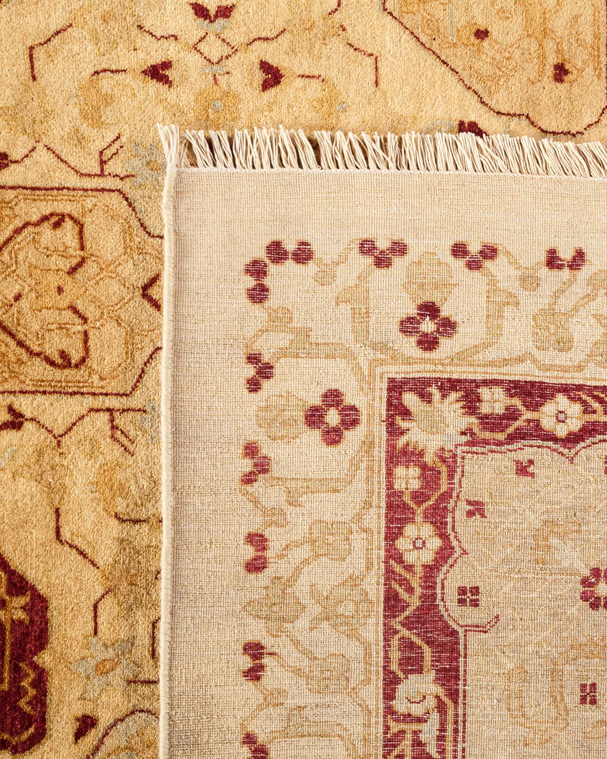 Hand-Knotted One-of-a-Kind Hand Made Traditional Mogul Ivory Area Rug For Sale