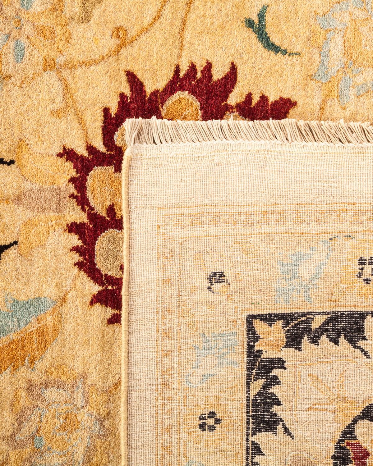 Hand-Knotted One-of-a-Kind Hand Made Traditional Mogul Ivory Area Rug For Sale