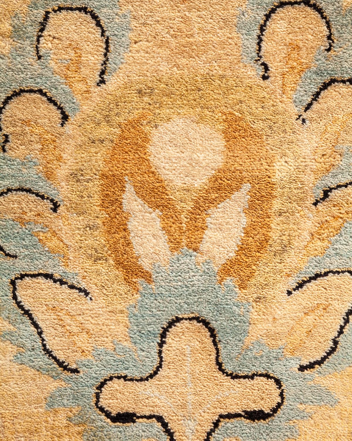 Contemporary One-of-a-Kind Hand Made Traditional Mogul Ivory Area Rug For Sale