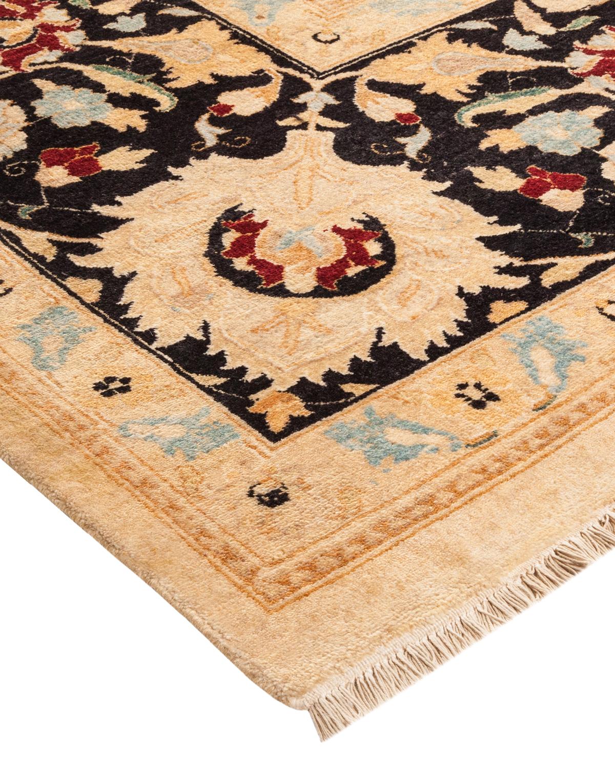 Wool One-of-a-Kind Hand Made Traditional Mogul Ivory Area Rug For Sale