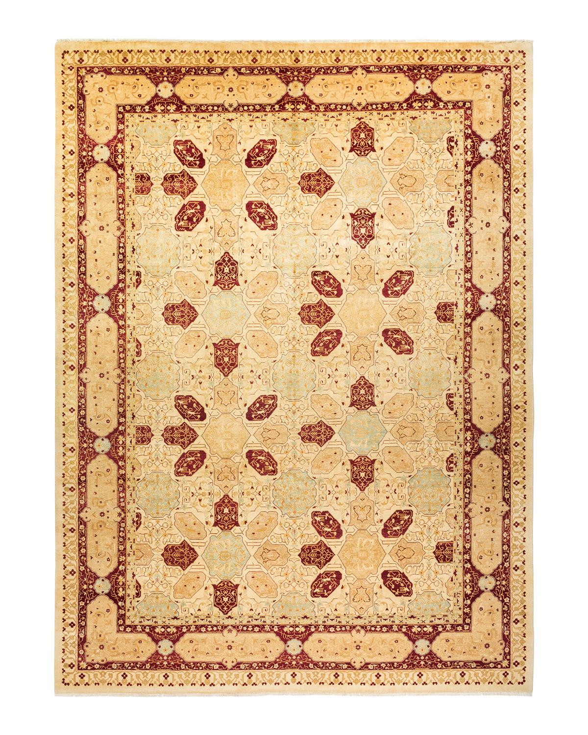 One-of-a-Kind Hand Made Traditional Mogul Ivory Area Rug For Sale