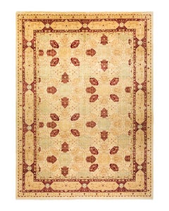 One-of-a-Kind Hand Made Traditional Mogul Ivory Area Rug