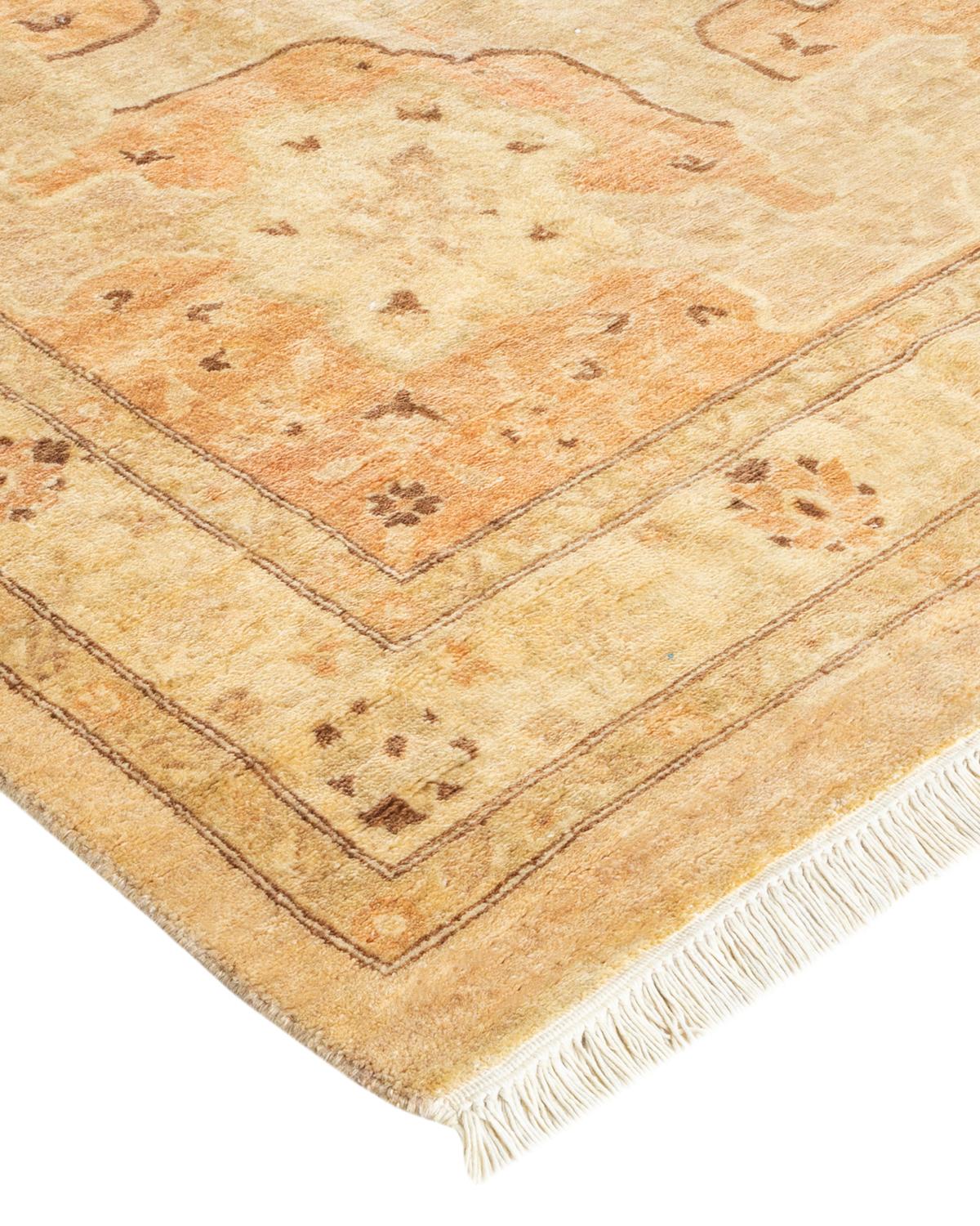 One-Of-A-Kind Hand Made Traditional Mogul Ivory Area Rug For Sale 1