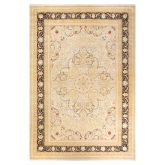 One-Of-A-Kind Hand Made Traditional Mogul Ivory Area Rug