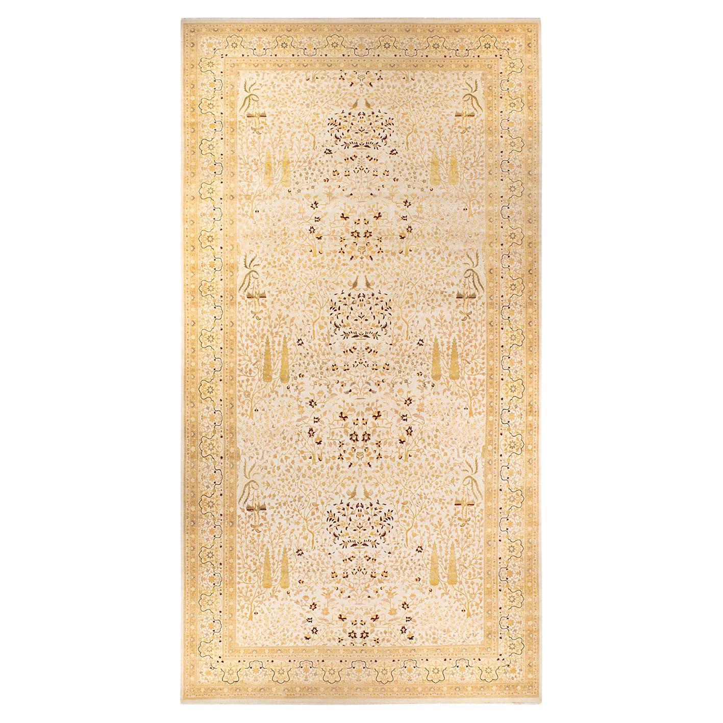 One-of-a-Kind Hand Made Traditional Mogul Ivory Area Rug