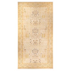 One-of-a-Kind Hand Made Traditional Mogul Ivory Area Rug