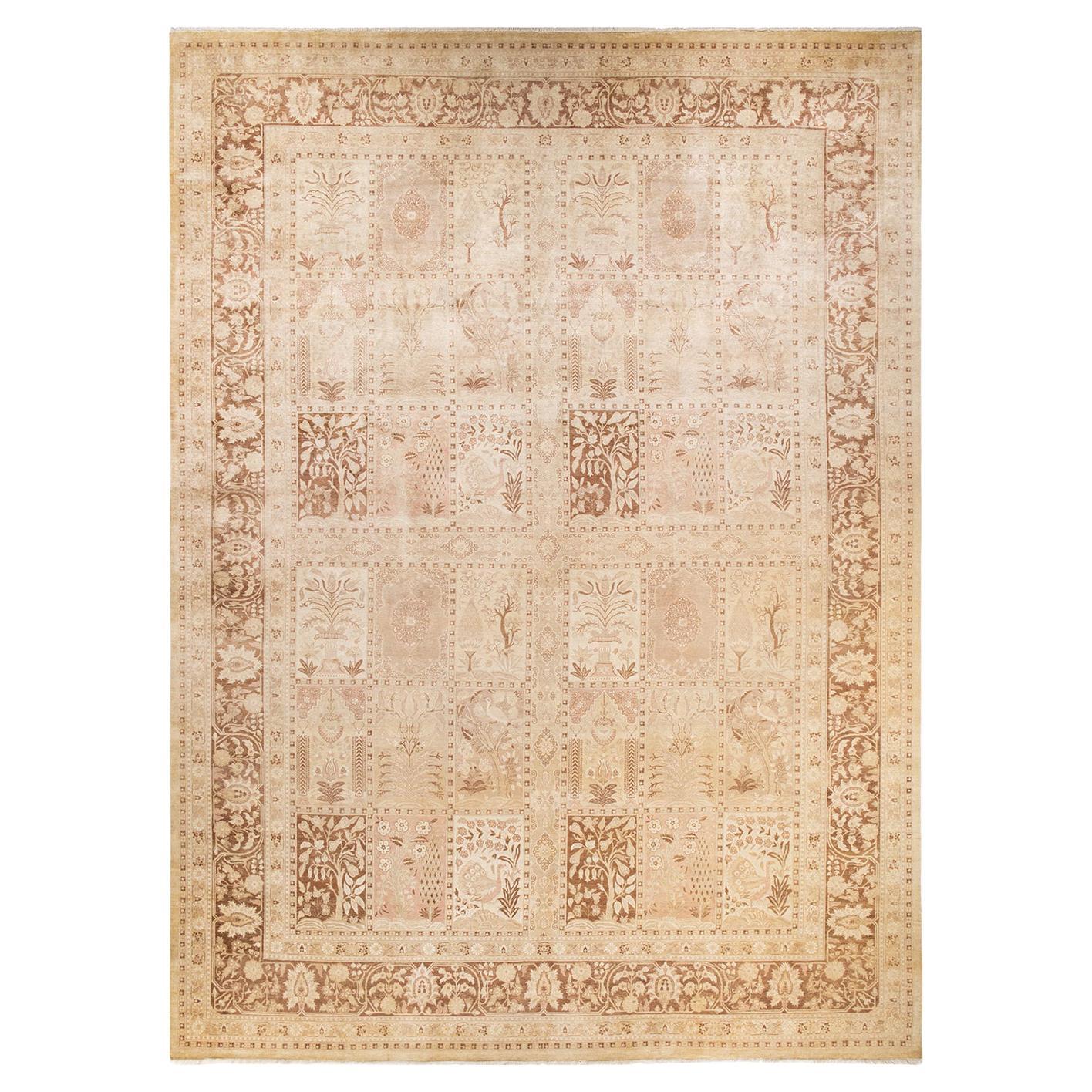 Tapis traditionnel ivoire Mogul unique en son genre fabriqué à la main