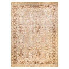 One-Of-A-Kind Hand Made Traditional Mogul Ivory Area Rug