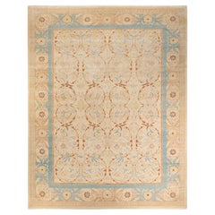 One-Of-A-Kind Hand Made Traditional Mogul Ivory Area Rug