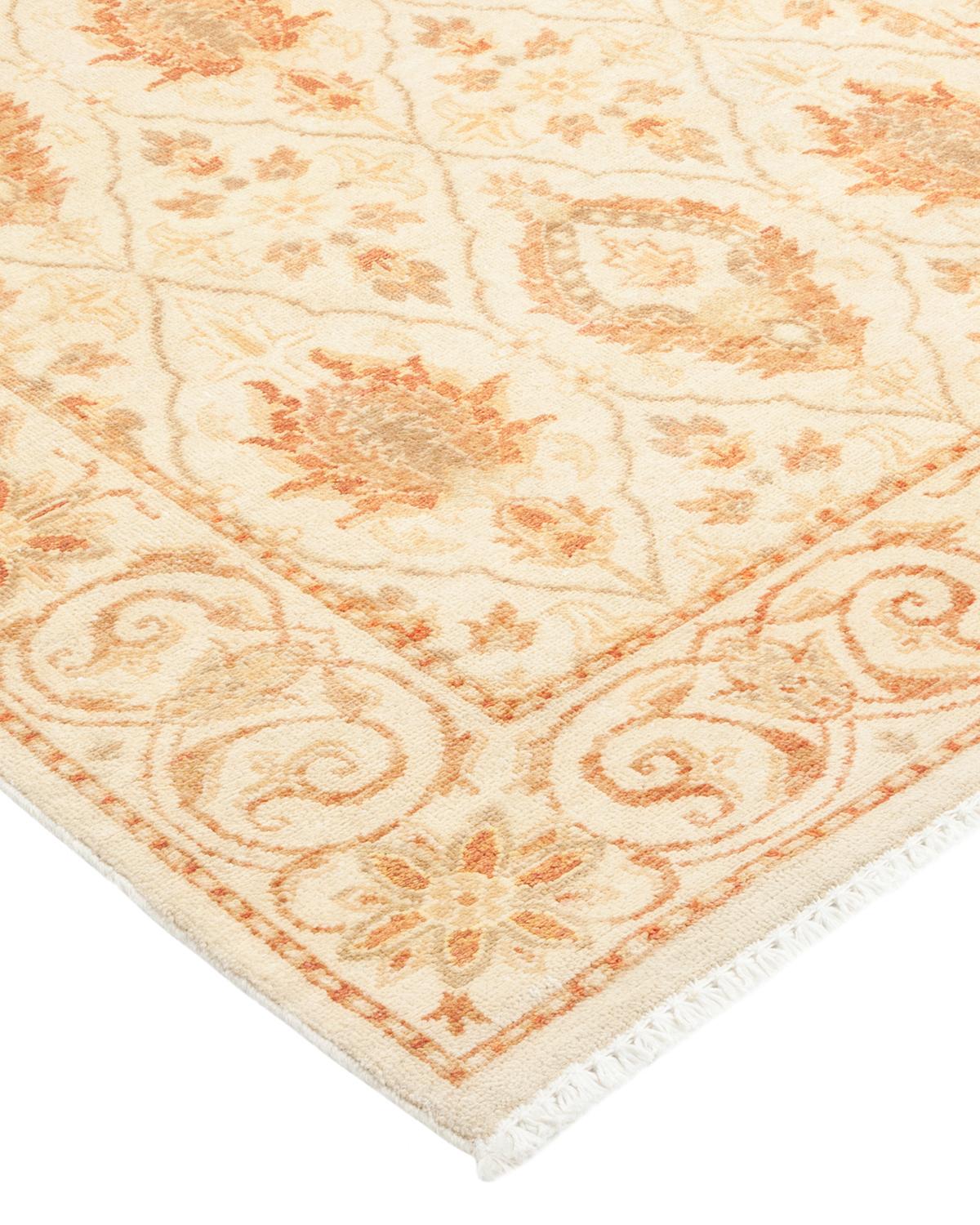 Wool One-of-a-kind Hand Made Traditional Mogul Ivory Area Rug For Sale