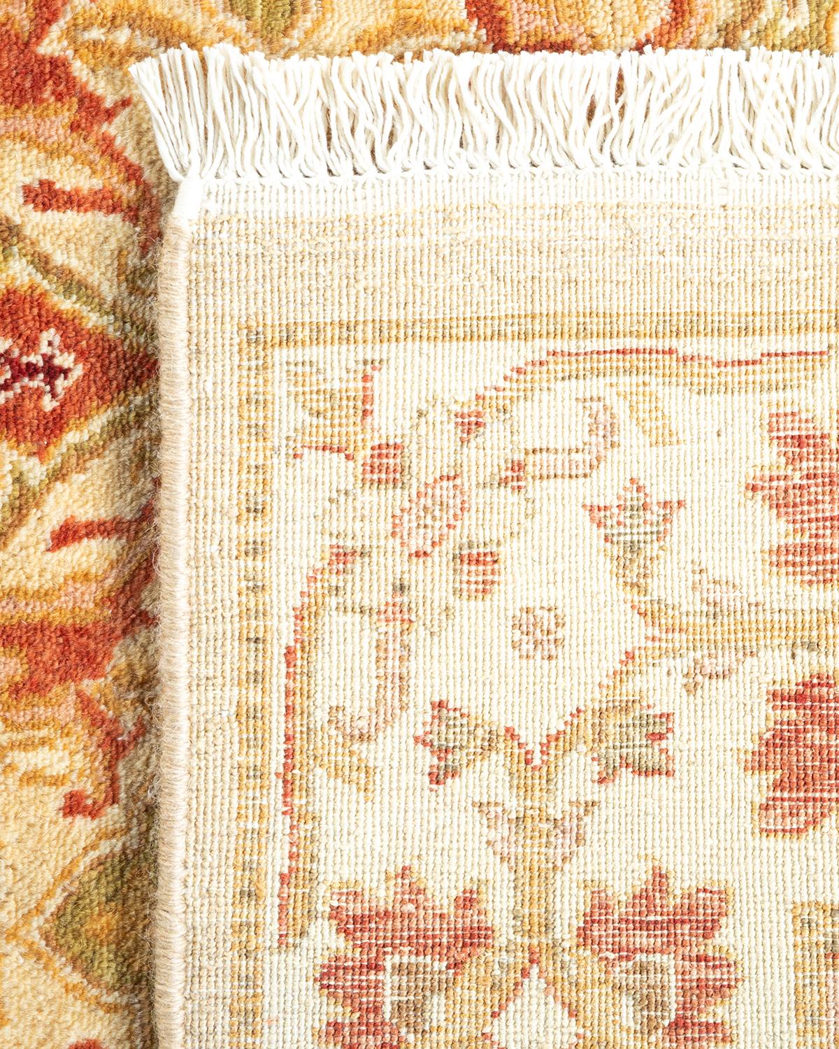 Hand-Knotted One-of-a-Kind Hand Made Traditional Mogul Ivory Area Rug For Sale