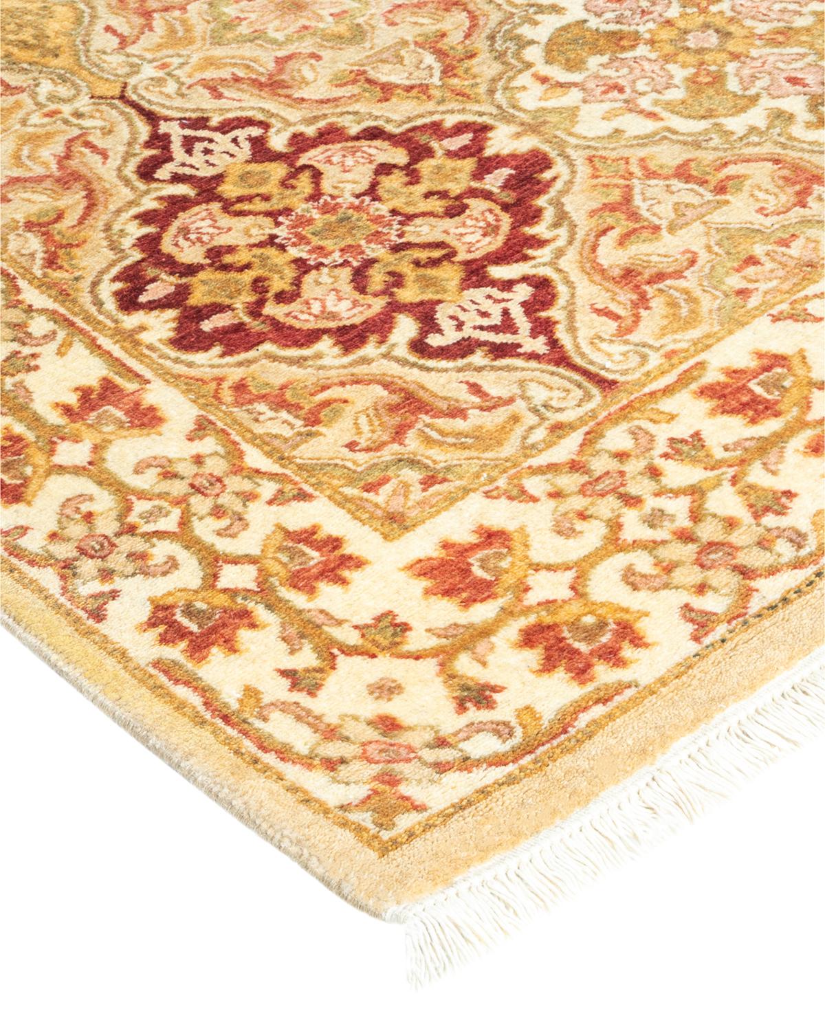 Wool One-of-a-Kind Hand Made Traditional Mogul Ivory Area Rug For Sale