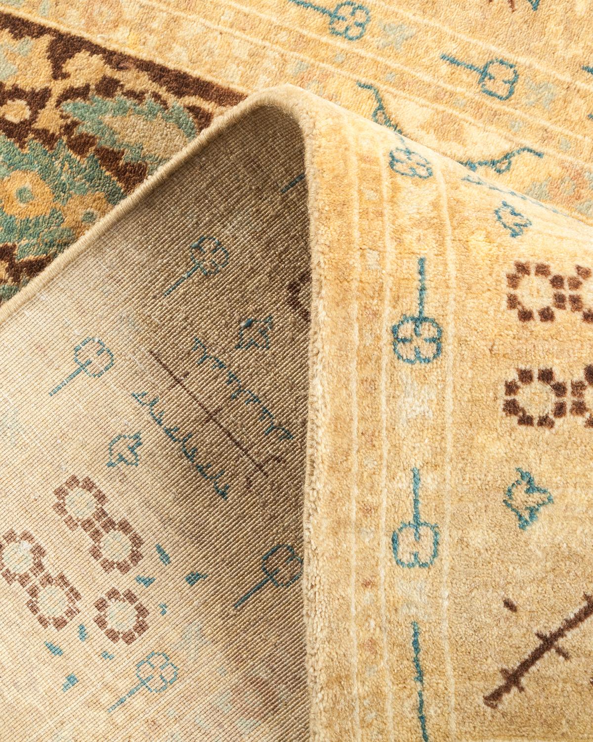 Pakistani One-Of-A-Kind Hand Made Traditional Mogul Ivory Area Rug For Sale