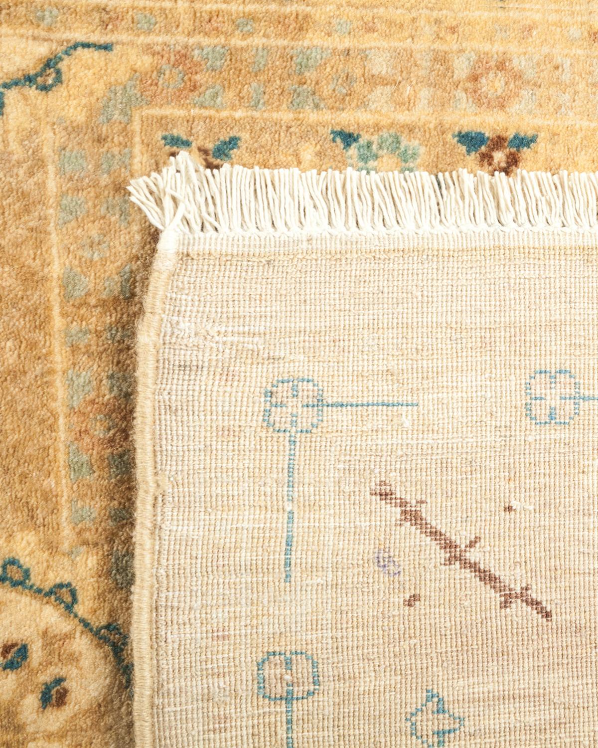 Hand-Knotted One-Of-A-Kind Hand Made Traditional Mogul Ivory Area Rug For Sale