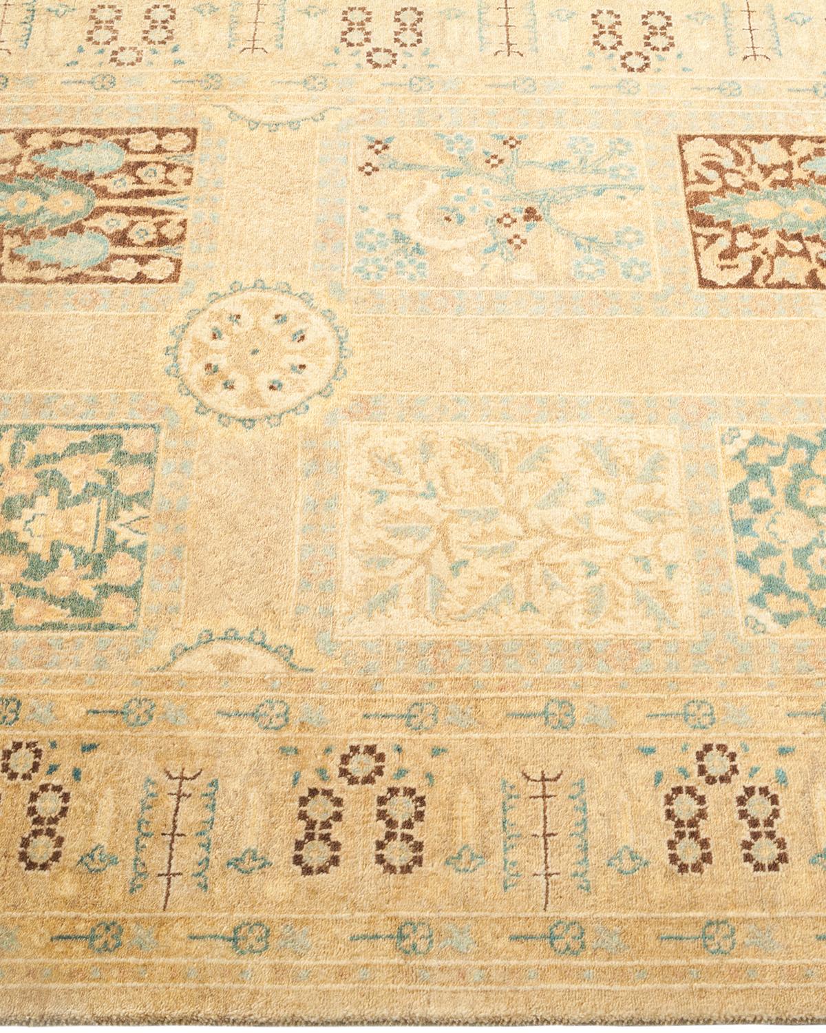 One-Of-A-Kind Hand Made Traditional Mogul Ivory Area Rug In New Condition For Sale In Norwalk, CT