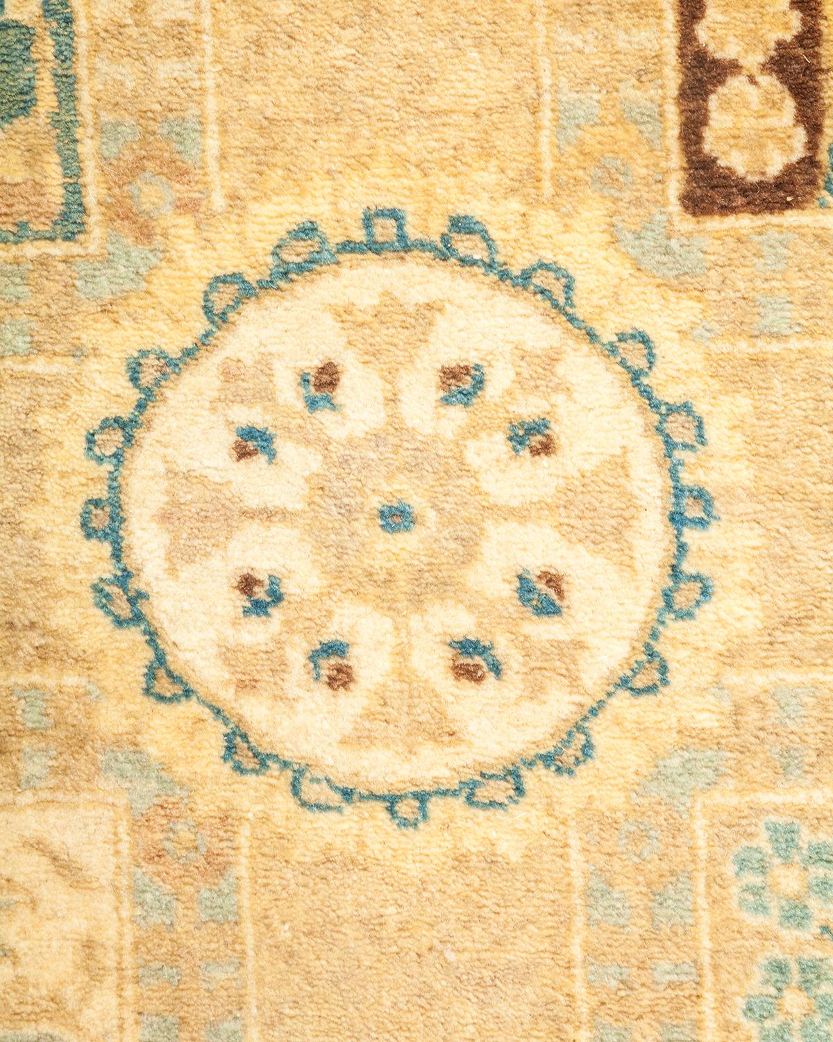 Contemporary One-Of-A-Kind Hand Made Traditional Mogul Ivory Area Rug For Sale