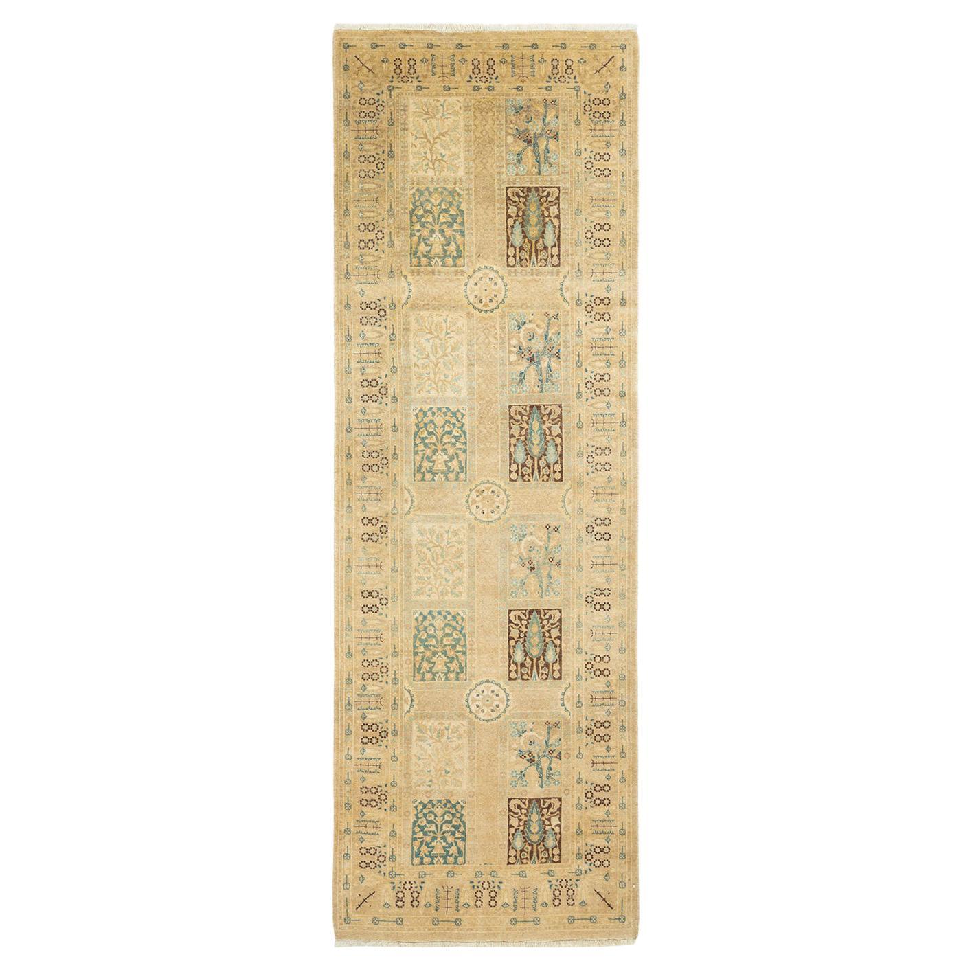 One-Of-A-Kind Hand Made Traditional Mogul Ivory Area Rug For Sale