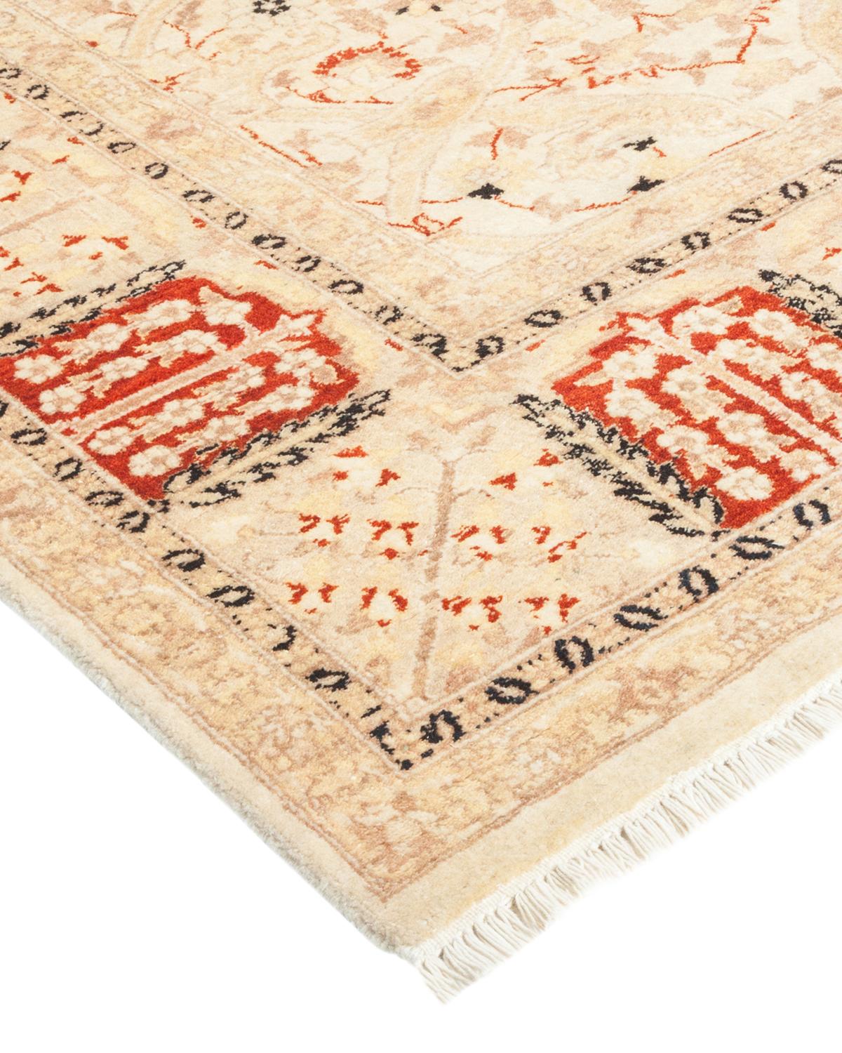 Laine Tapis traditionnel ivoire Mogul unique en son genre fabriqué à la main en vente