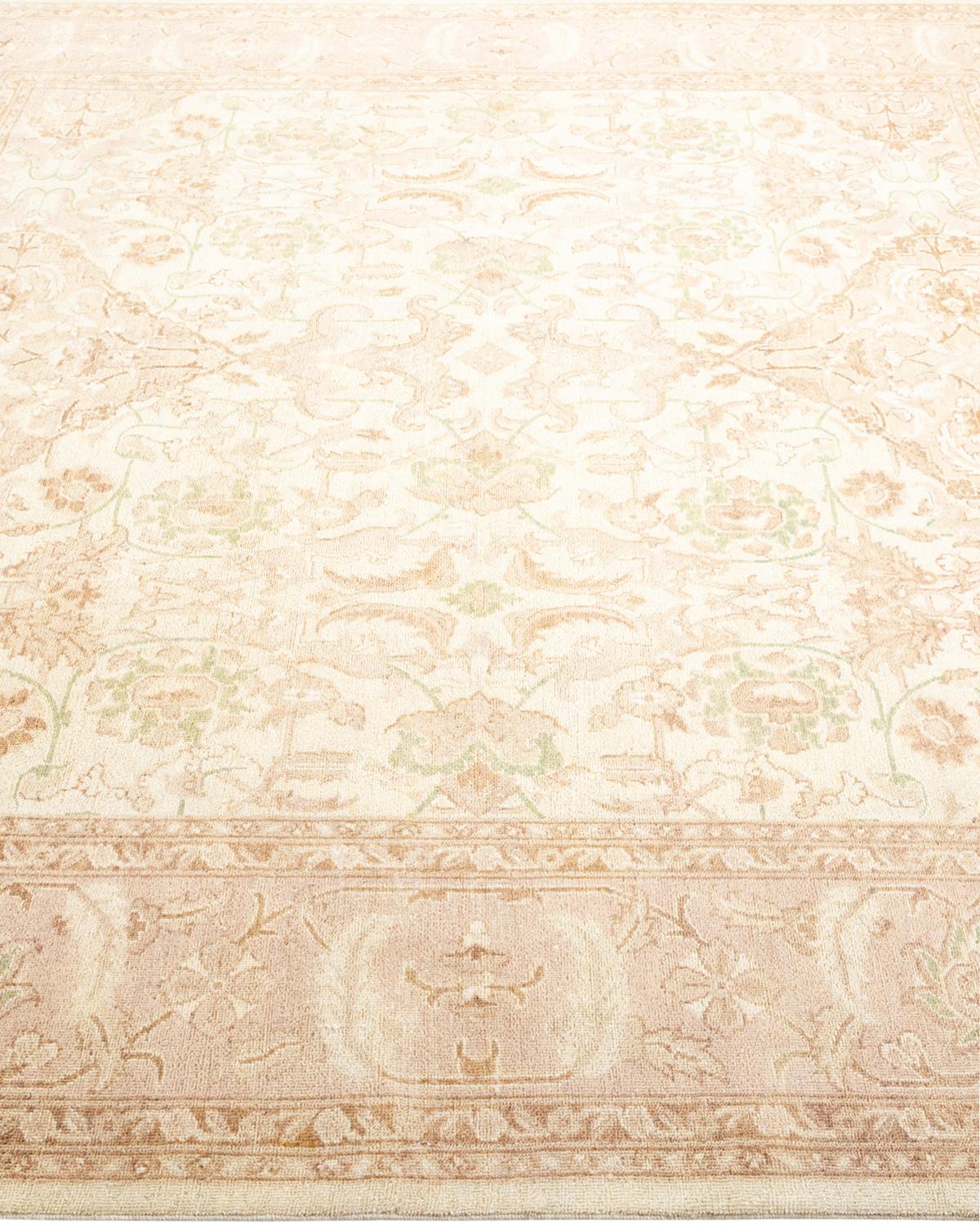 One-Of-A-Kind Hand Made Traditional Mogul Ivory Area Rug In New Condition For Sale In Norwalk, CT