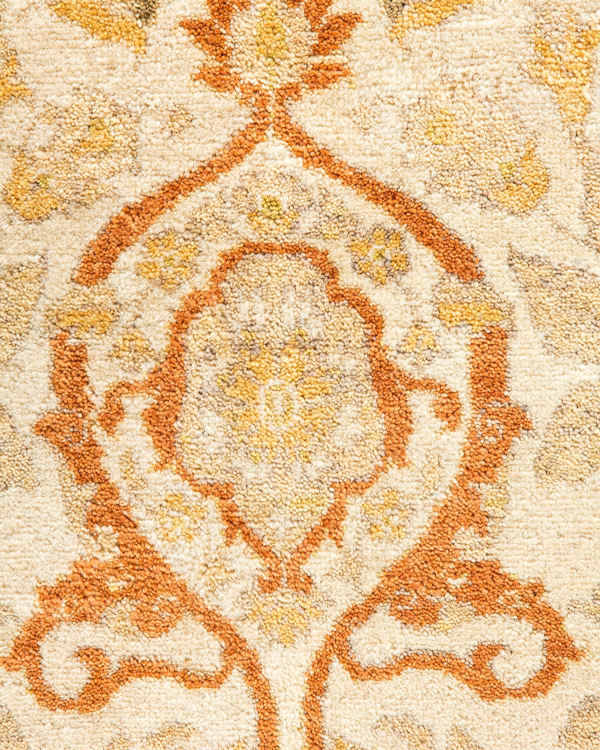 Contemporary One-Of-A-Kind Hand Made Traditional Mogul Ivory Area Rug For Sale