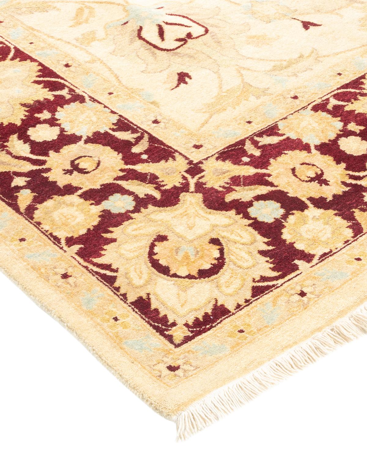 Laine Tapis traditionnel ivoire Mogul unique en son genre fabriqué à la main en vente